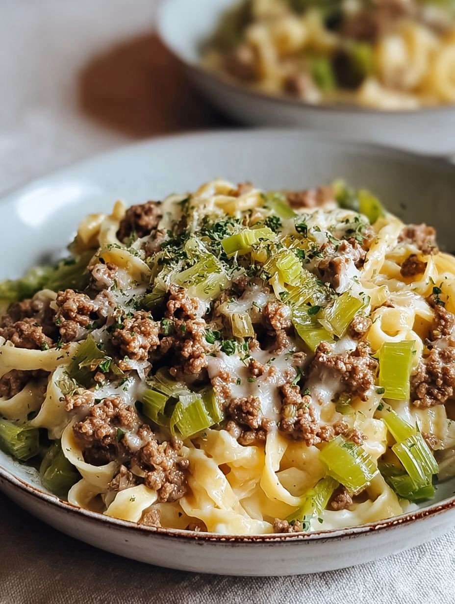 Einfache Käse Lauch Hackfleisch Pasta – Perfektes Abendessen image 2