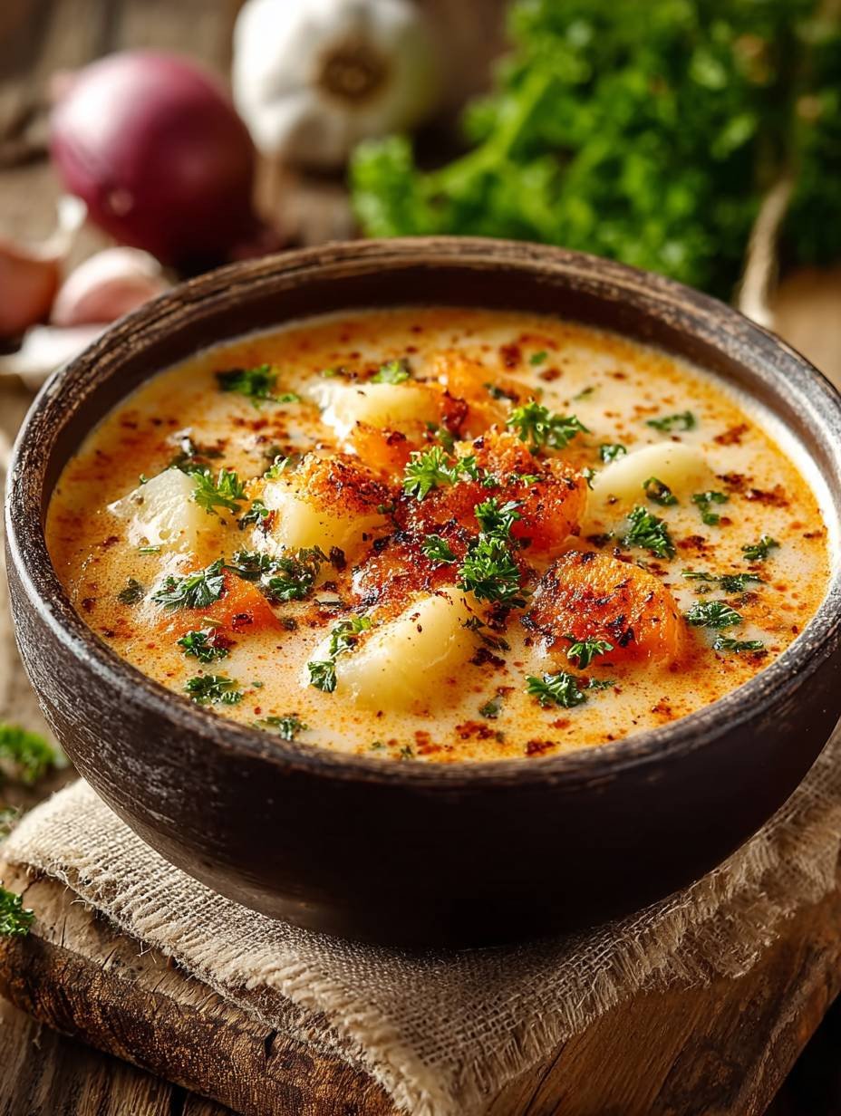 Cremige Kartoffelsuppe mit knusprigem Topping. image 2