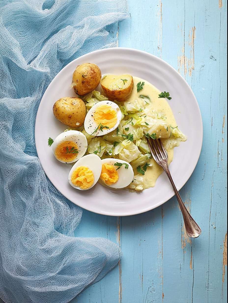 Cremiger Senf-Spitzkohl mit Ei und jungen Kartoffeln image 2