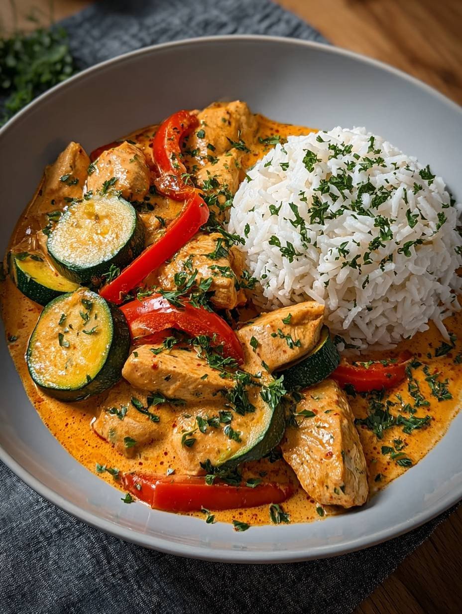 Cremiges Hähnchen mit Paprika Zucchini & Reis image 2