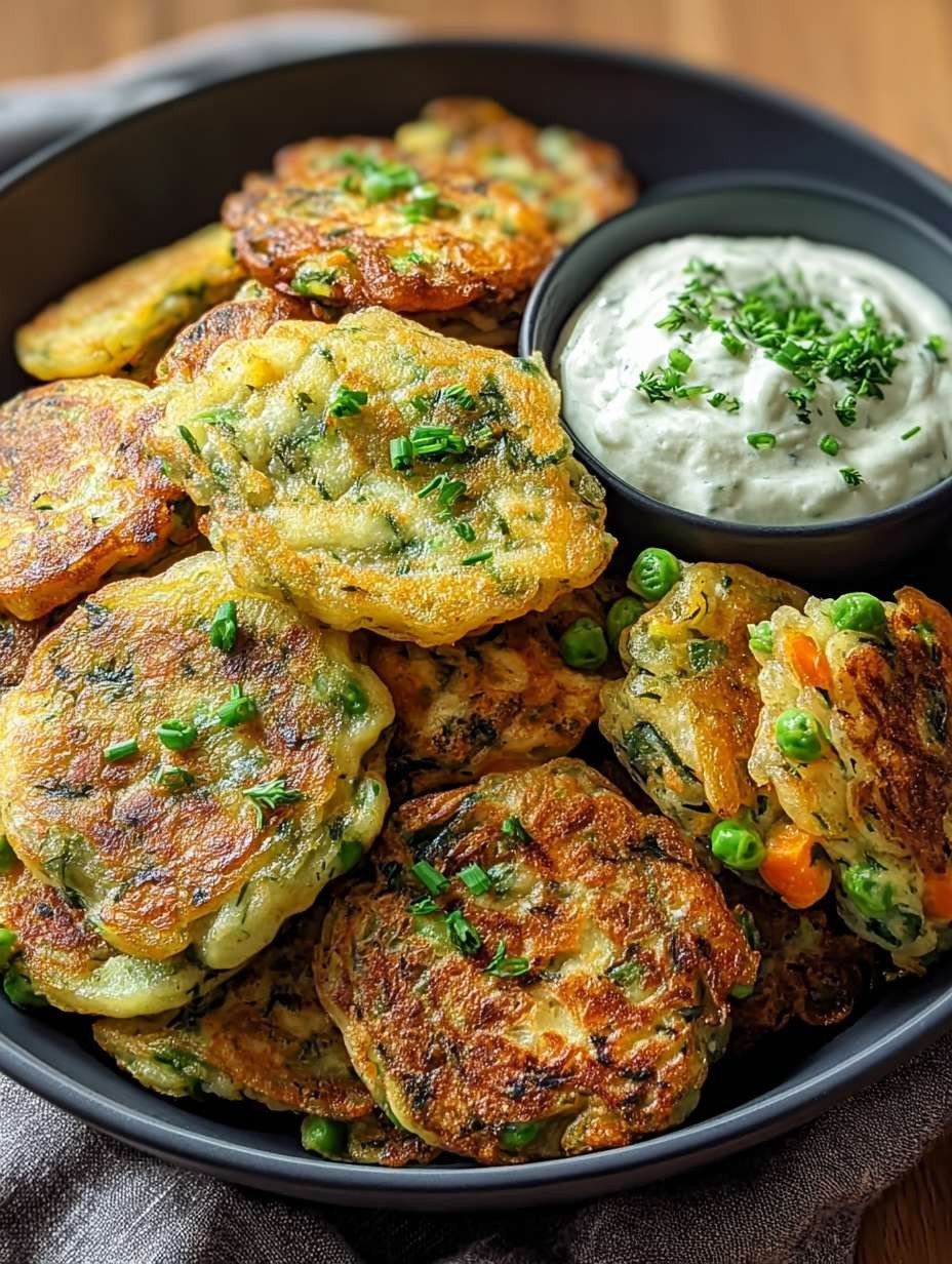 Knusprige Gemüse-Puffer mit Kräuterquark-Dip schnell gemacht. image 2