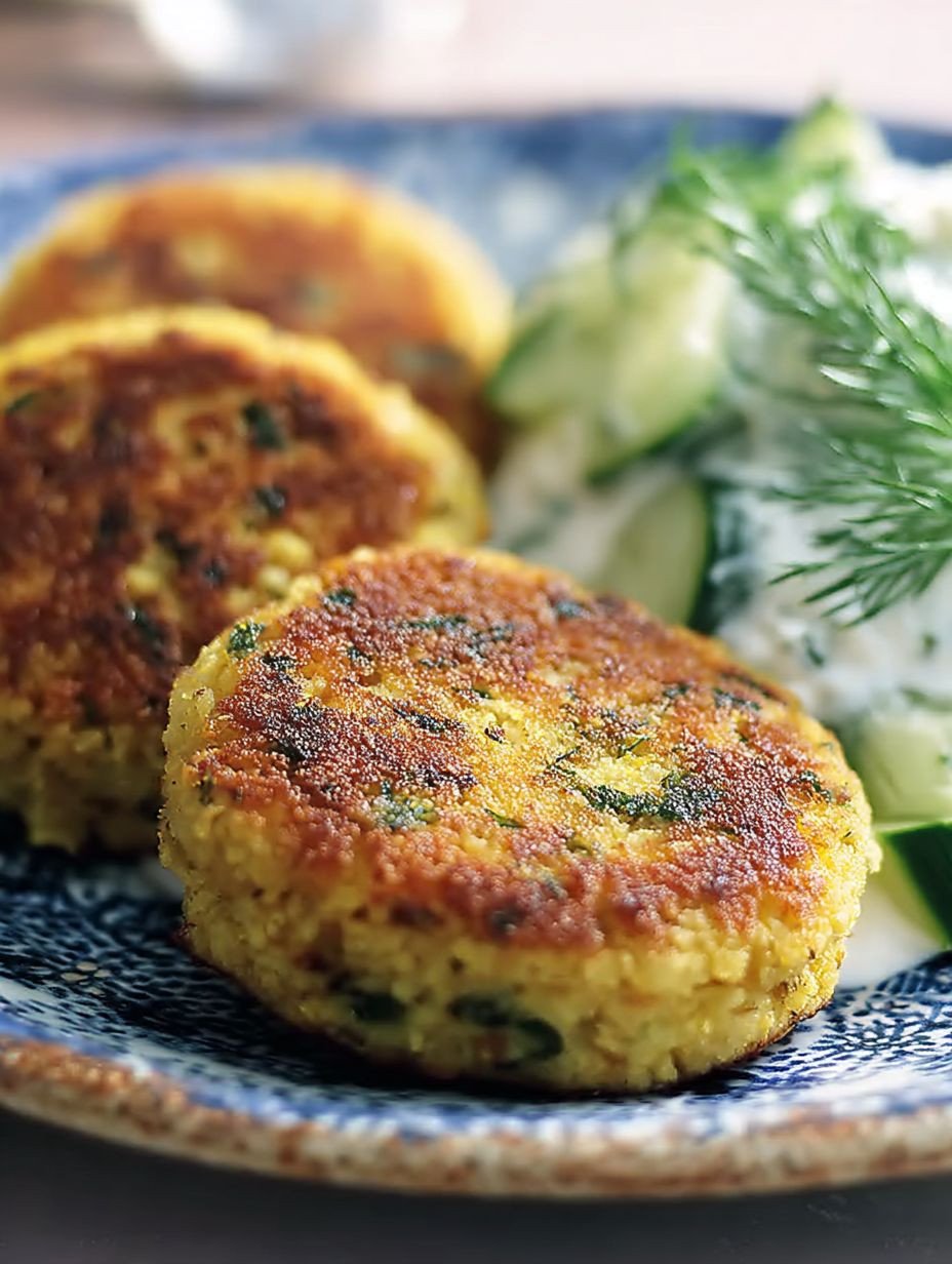 Knusprige Kartoffel-Couscous-Bratlinge & Gurken-Dip image 2