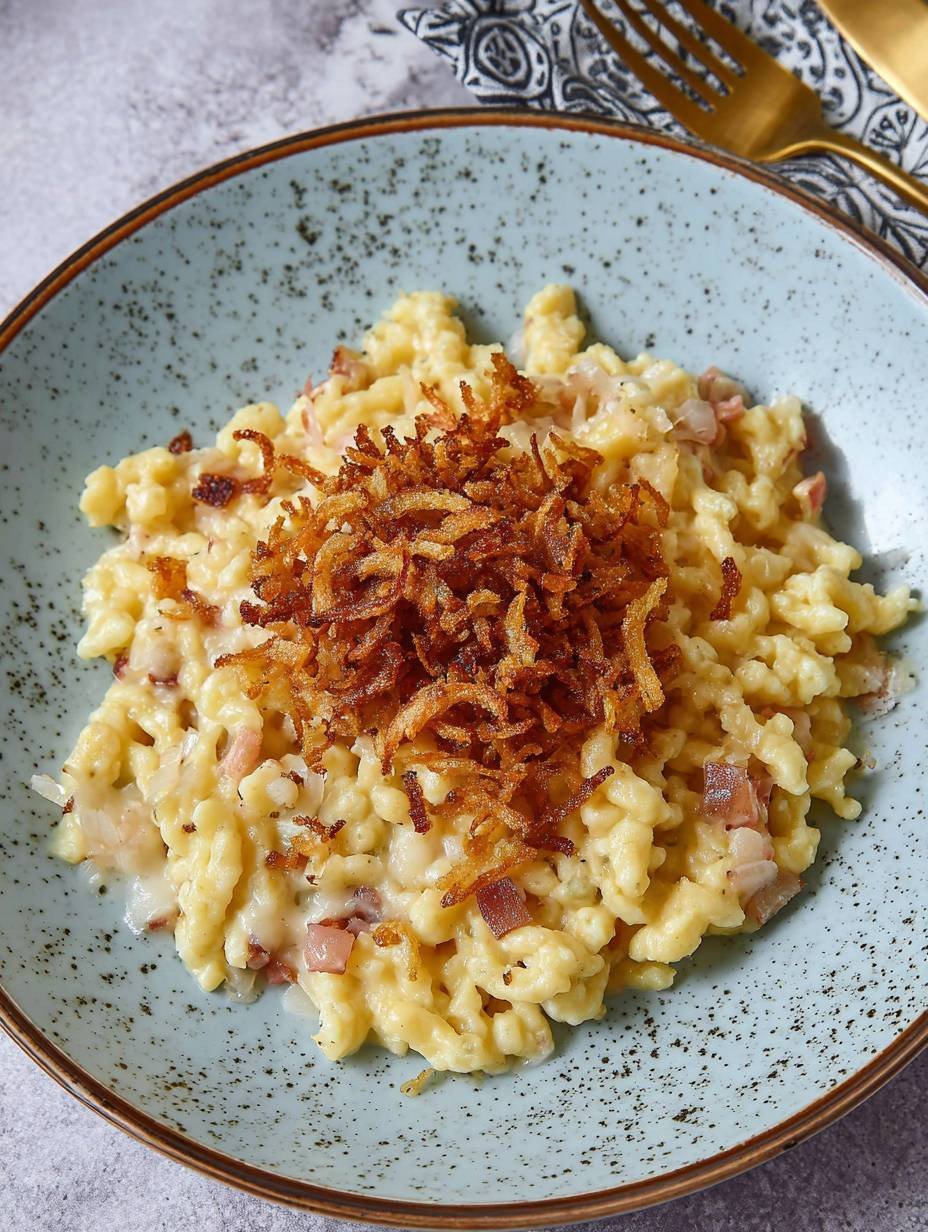 Cremige Käsespätzle mit knusprigen Röstzwiebeln image 2