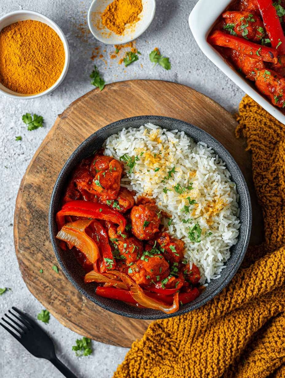 Saftiges Hähnchen-Curry mit Reis und Paprika image 2
